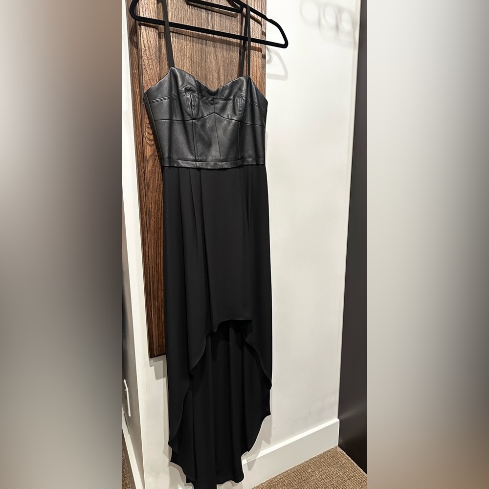 BCBG size S leather bustier tiered black dress